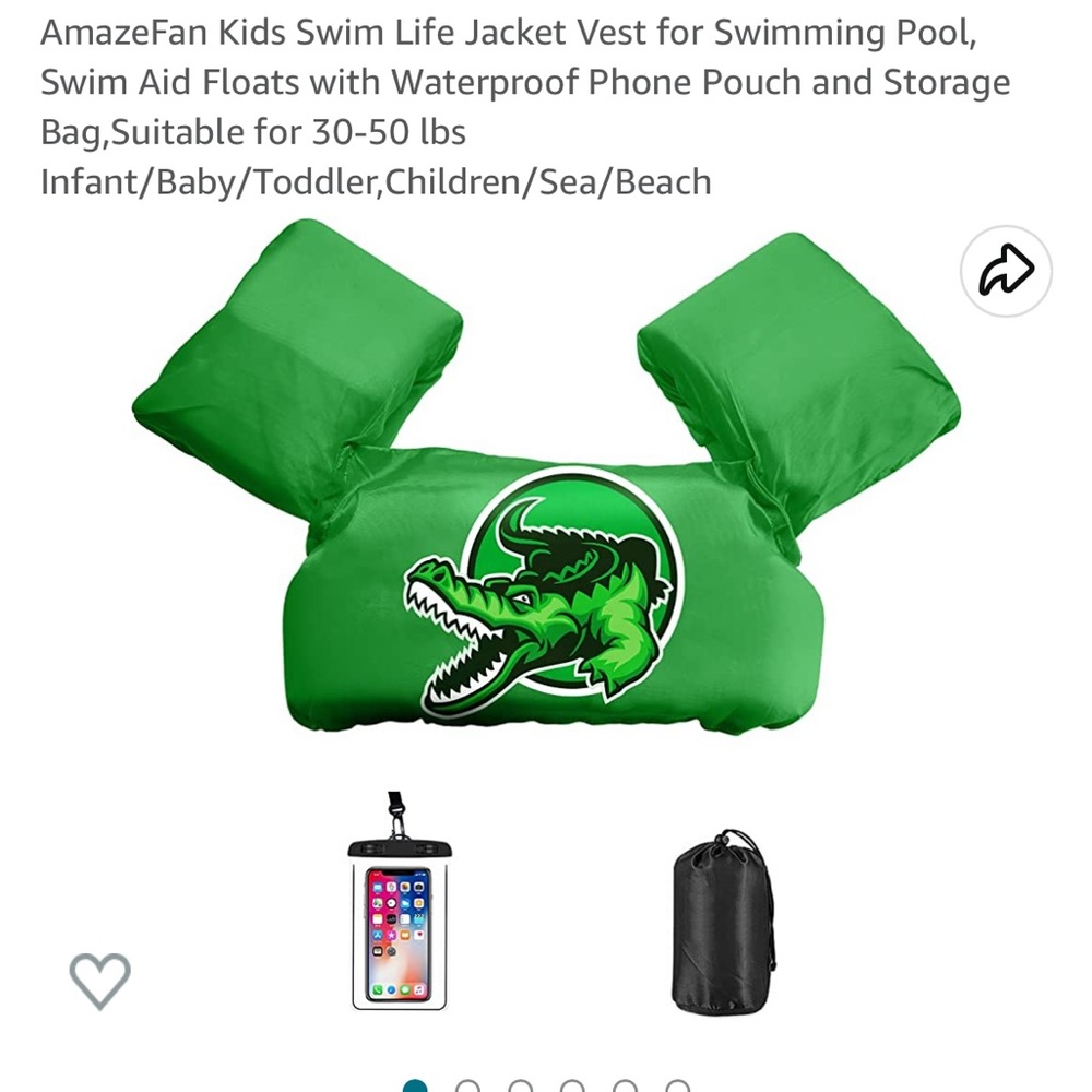 BNWT.  Green gator kids life jacket.